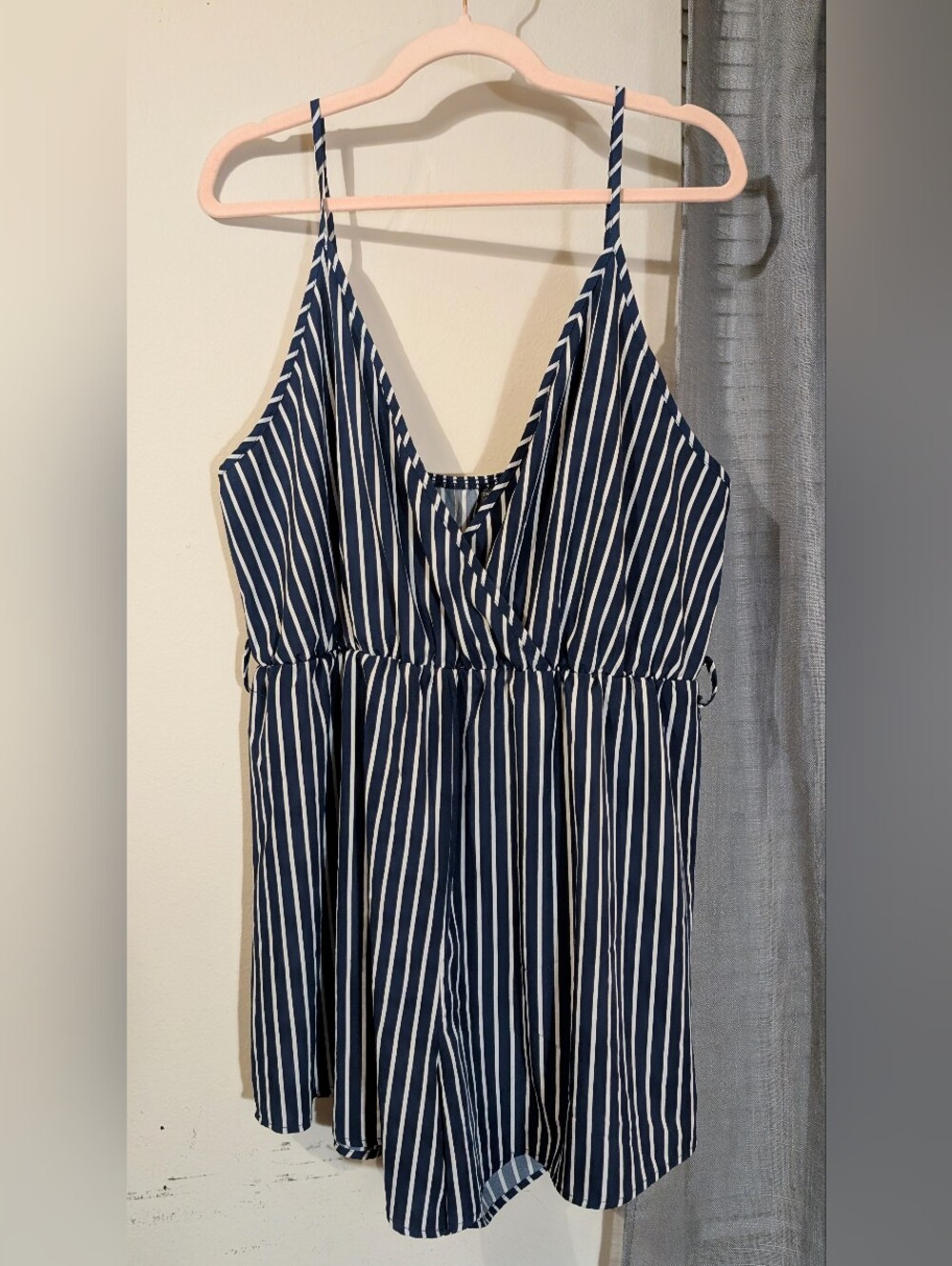 Navy Pinstriped V-Neck Sailor Romper Shein Curve Size 2XL